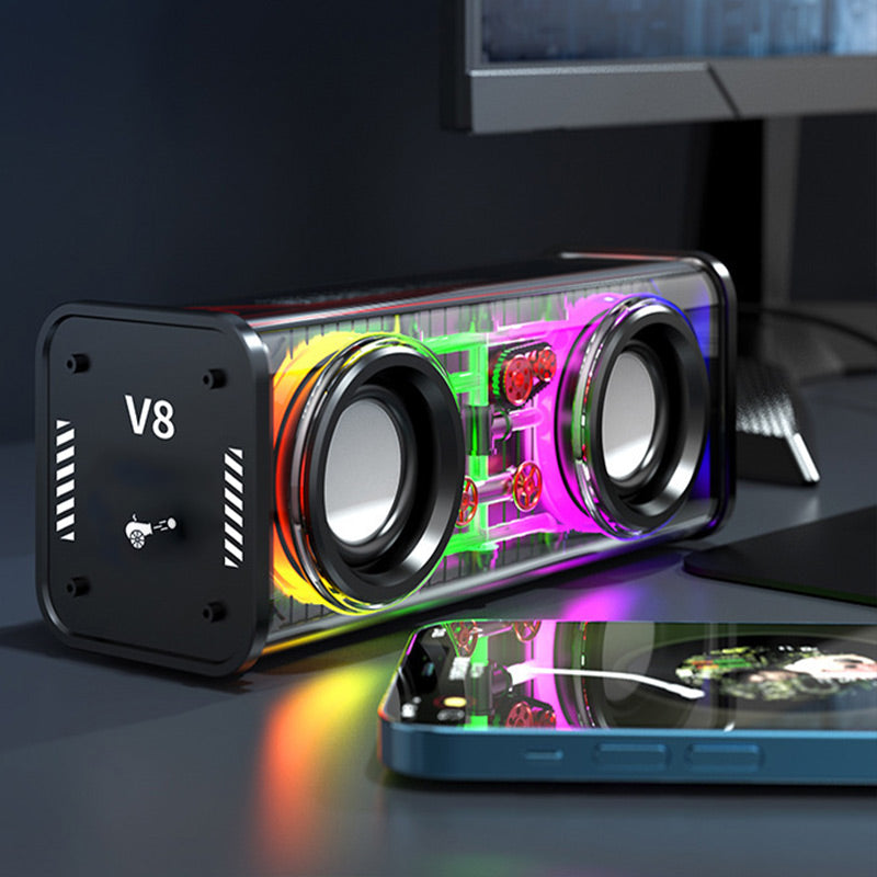 🔥2023 Nuevo Cyberpunk Luces coloridas Altavoz Bluetooth V8 Doble barra Diafragma de bajos Compatible con series