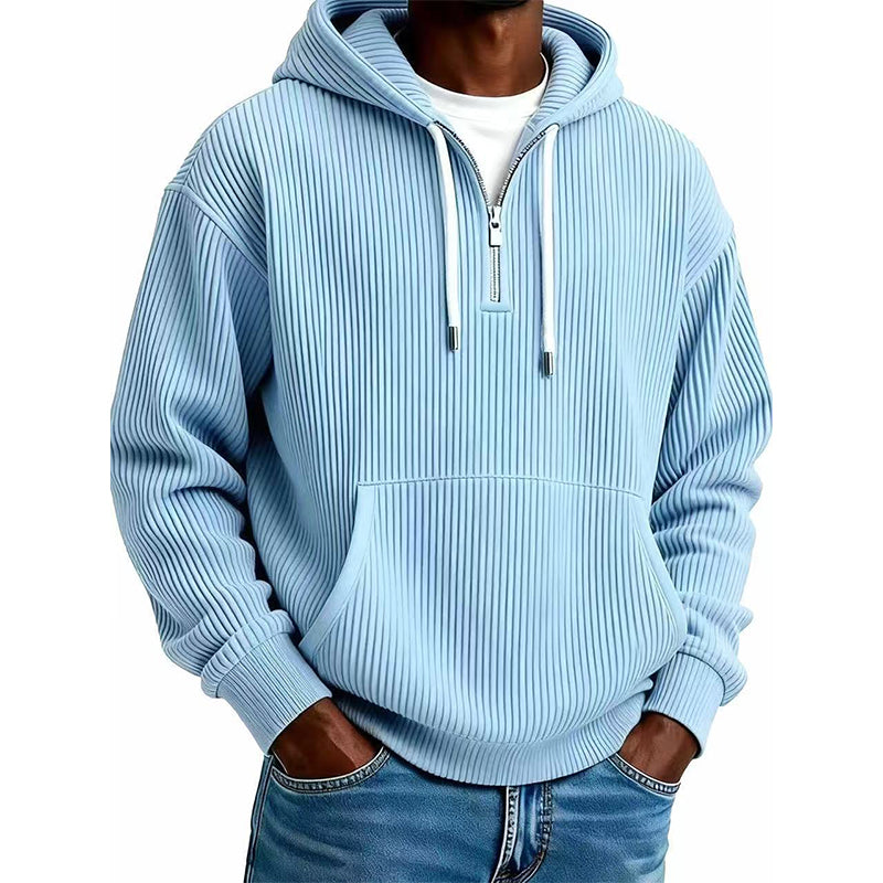⏰🔥 ¡OFERTA 50% OFF! 🧥❄️Sudadera con capucha de pana con media cremallera para hombre, estilo casual