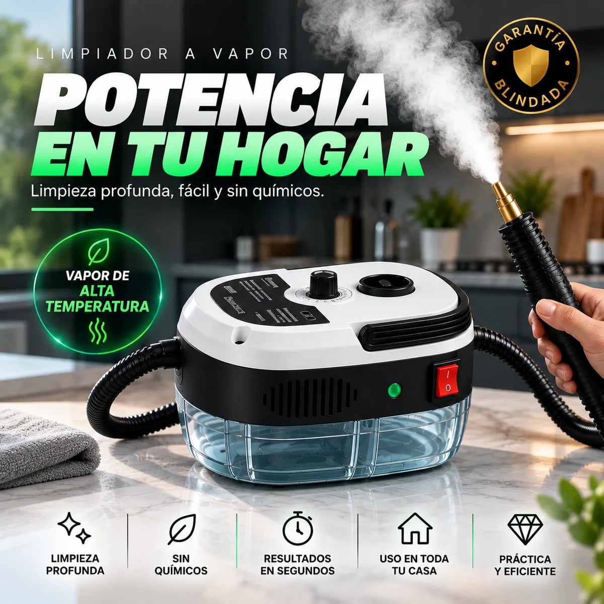Limpiador a Vapor Portátil 2500W para Casa y Auto