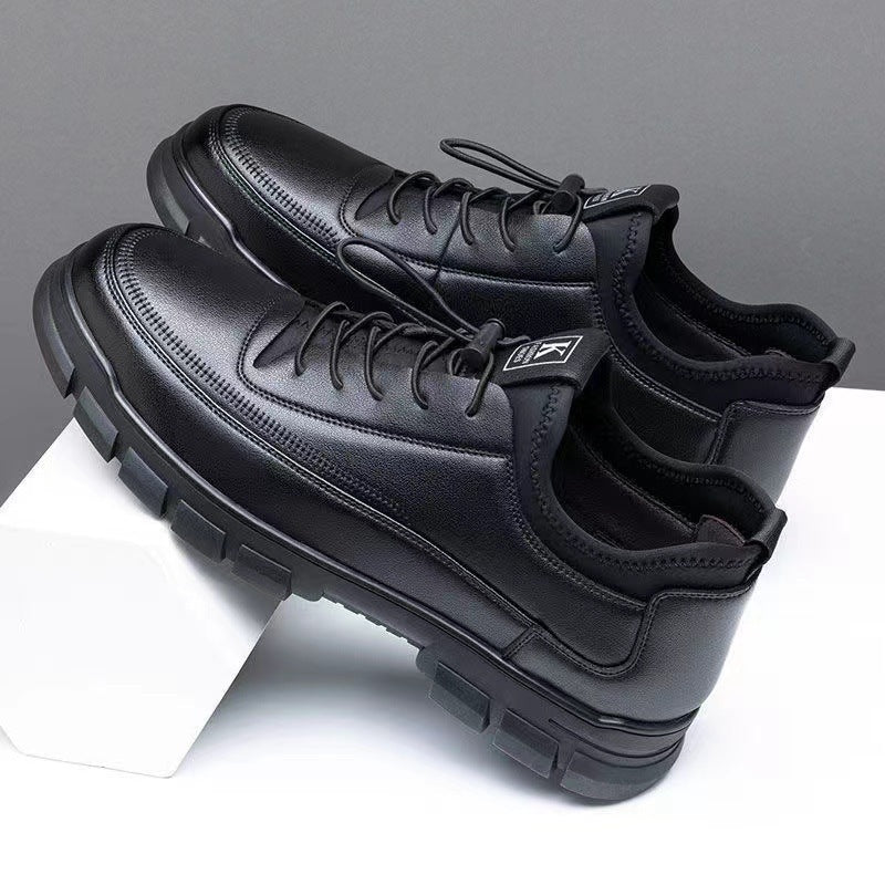Zapatos de Cuero para Hombre con Suela Gruesa Antiderrapante – Negro
