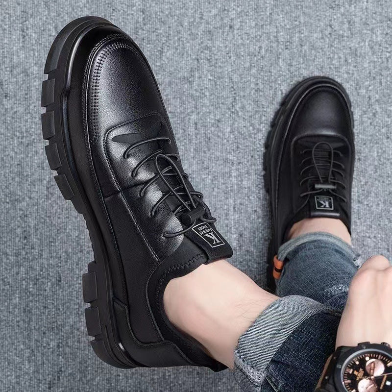 Zapatos de Cuero para Hombre con Suela Gruesa Antiderrapante – Negro