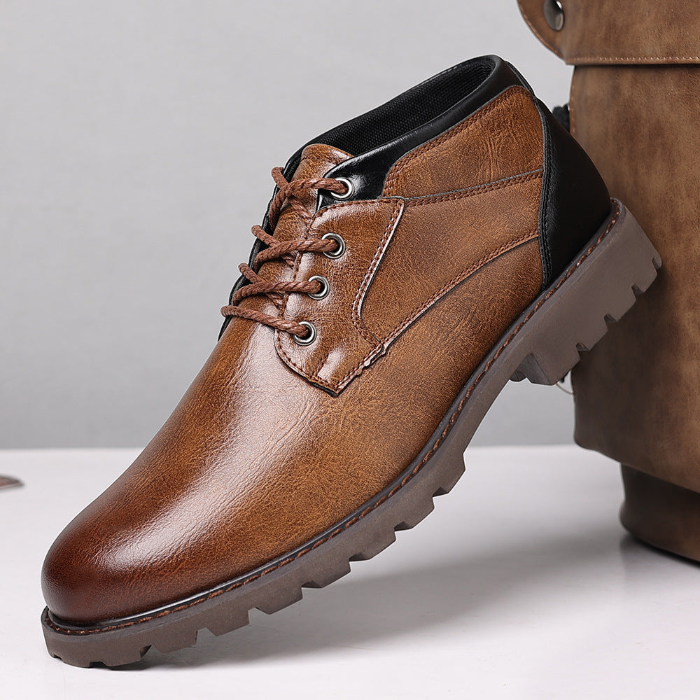 Cuero Botas Martin de cuero genuino de corte medio para hombre
