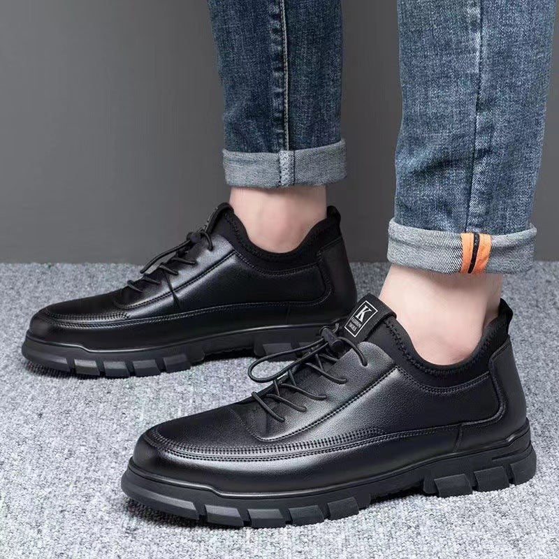 Zapatos de Cuero para Hombre con Suela Gruesa Antiderrapante – Negro