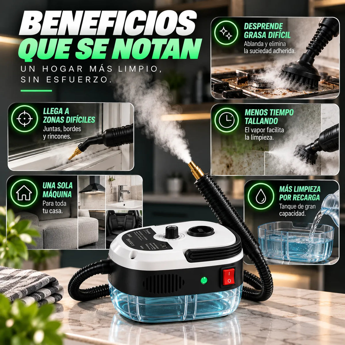 Limpiador a Vapor Portátil 2500W para Casa y Auto