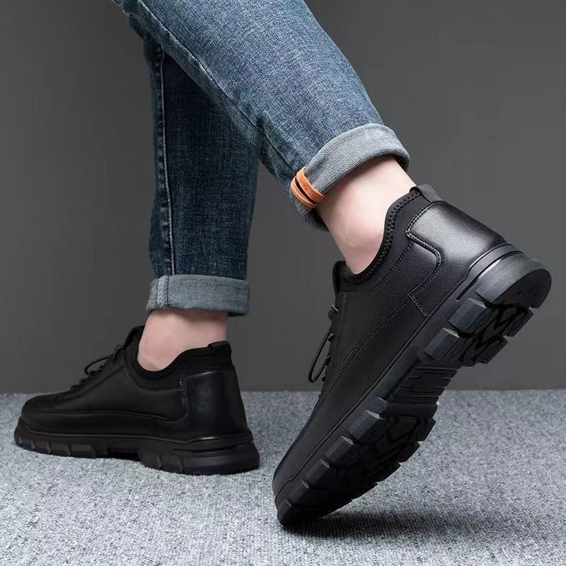 Zapatos de Cuero para Hombre con Suela Gruesa Antiderrapante – Negro