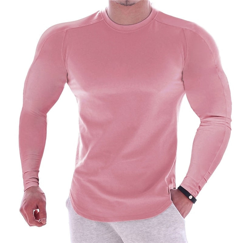 CAMISETA MUSCULAR DE MANGA LARGA DEPORTIVA DE COLOR LISO PARA HOMBRE