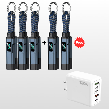 🔥OFERTA ESPECIAL 50% DE DESCUENTO🔥🔌 Cable de carga 4 en 1 con pantalla digital y llavero: carga rápida, resistente a las torceduras y compacto.