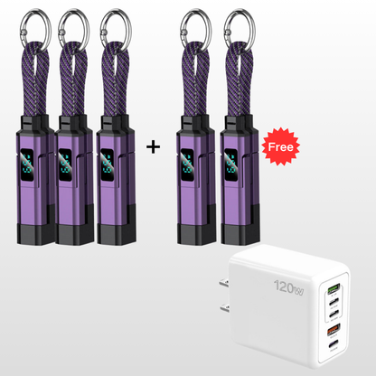 🔥OFERTA ESPECIAL 50% DE DESCUENTO🔥🔌 Cable de carga 4 en 1 con pantalla digital y llavero: carga rápida, resistente a las torceduras y compacto.