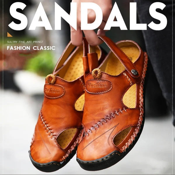 【Hecho a mano】Sandalias casuales de cuero suave de alta calidad para hombres.
