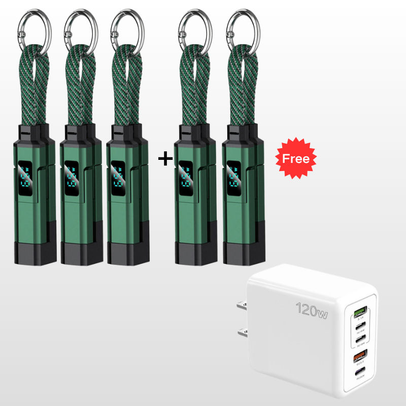 🔥OFERTA ESPECIAL 50% DE DESCUENTO🔥🔌 Cable de carga 4 en 1 con pantalla digital y llavero: carga rápida, resistente a las torceduras y compacto.
