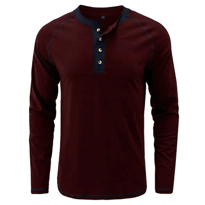 Camiseta de algodón suave con cuello de henley