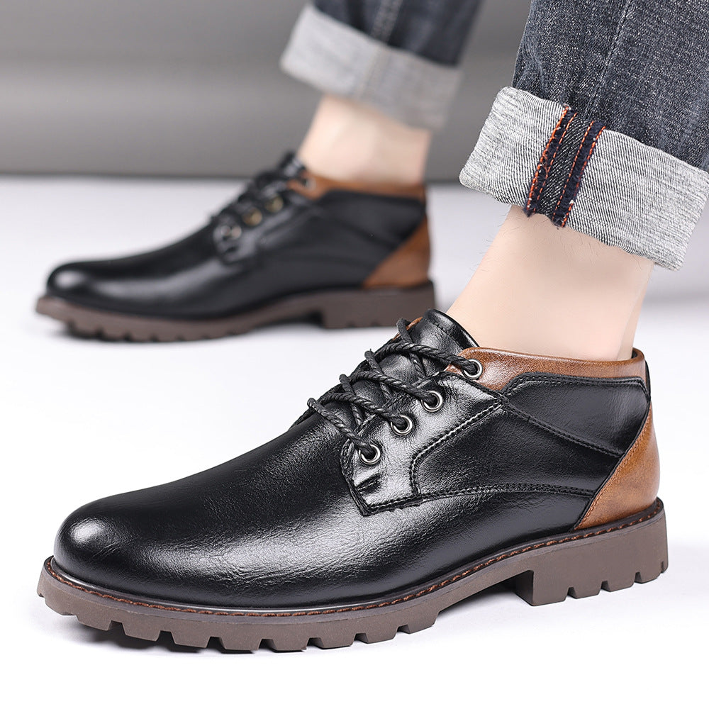 Cuero Botas Martin de cuero genuino de corte medio para hombre