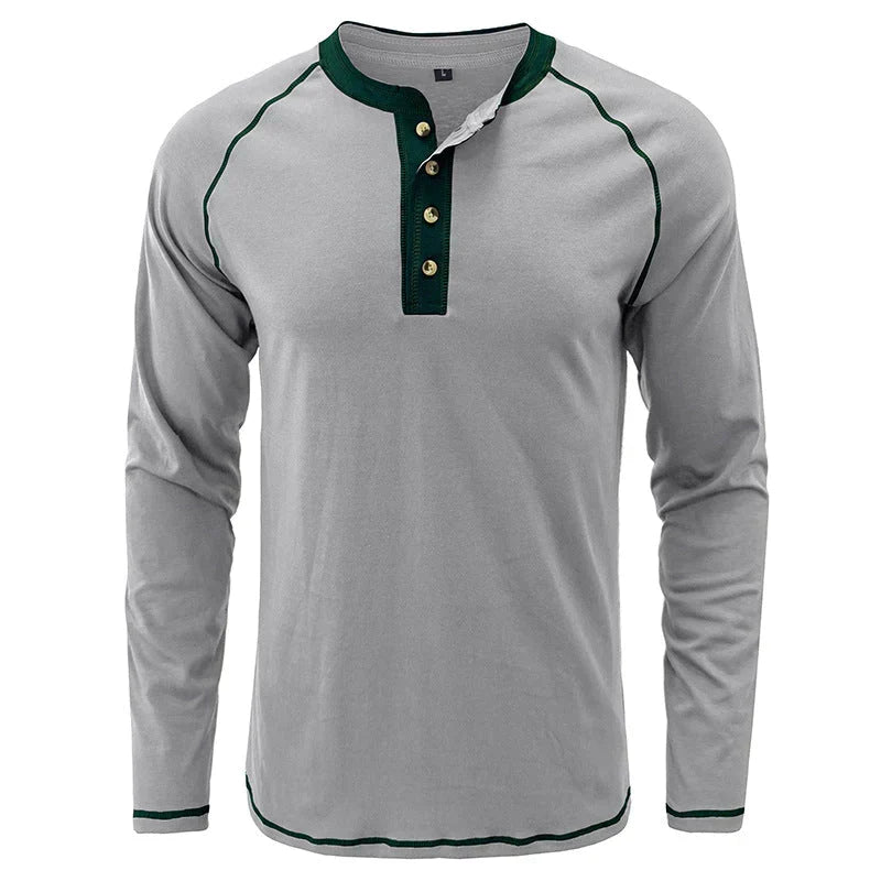 Camiseta de algodón suave con cuello de henley