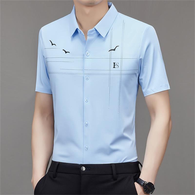 Camisa de manga corta de seda helada para hombre