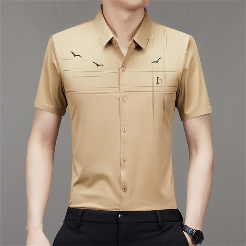 Camisa de manga corta de seda helada para hombre