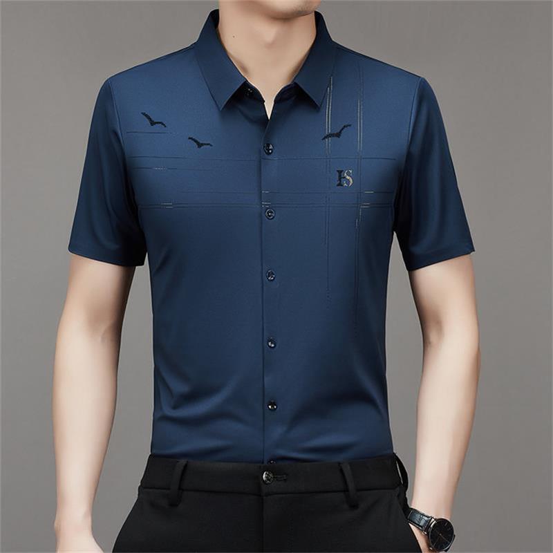 Camisa de manga corta de seda helada para hombre