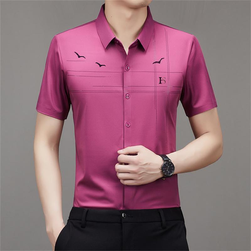 Camisa de manga corta de seda helada para hombre