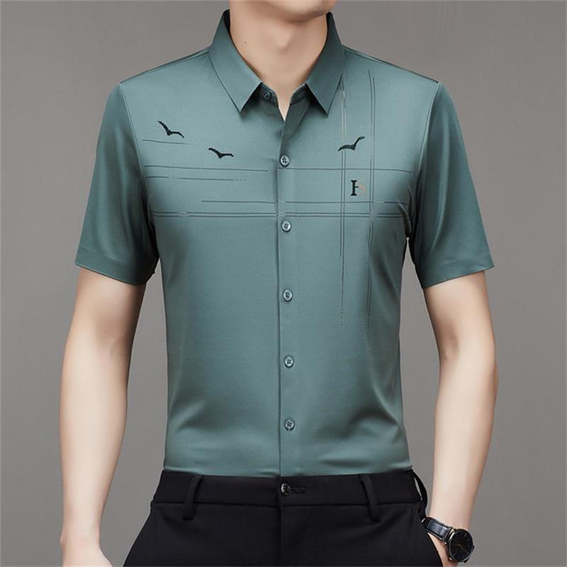 Camisa de manga corta de seda helada para hombre