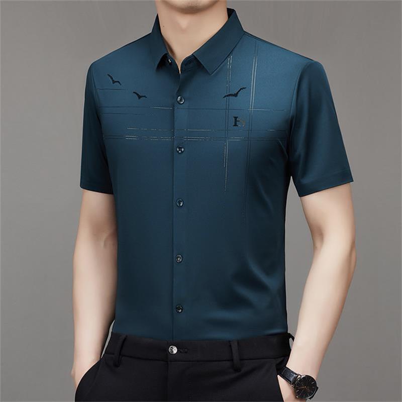 Camisa de manga corta de seda helada para hombre