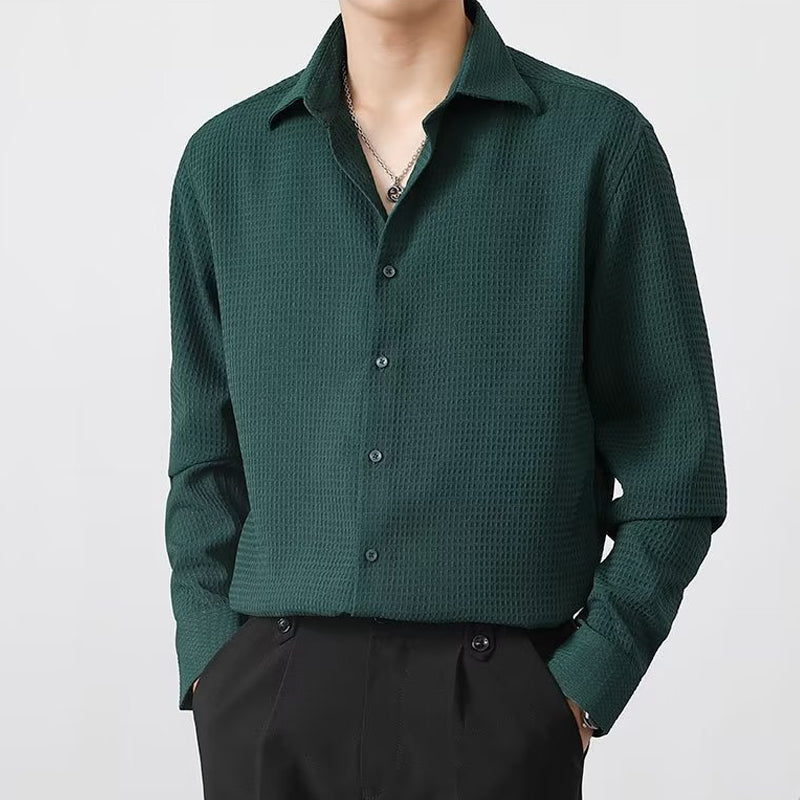 Camisa con botones de tela premium para hombre 🔥 Diseño waffle 🔥 49 % de descuento