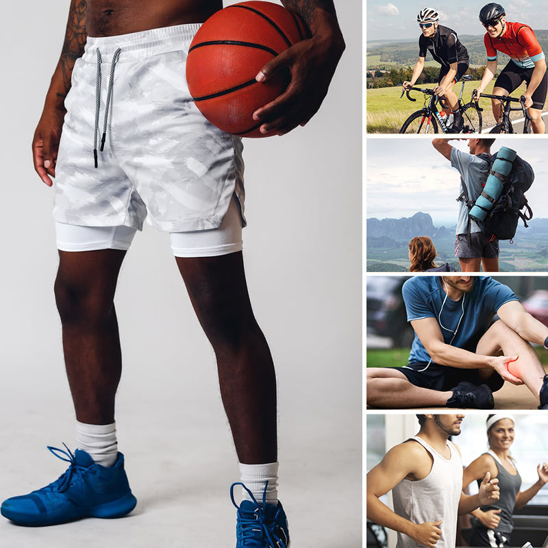 🔥Pantalones cortos deportivos de doble capa con múltiples bolsillos para hombres profesionales