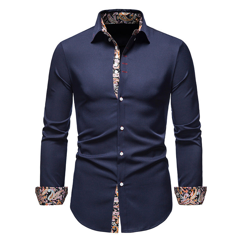 Camisa de manga larga con botones y estampado floral de corte ajustado para hombre