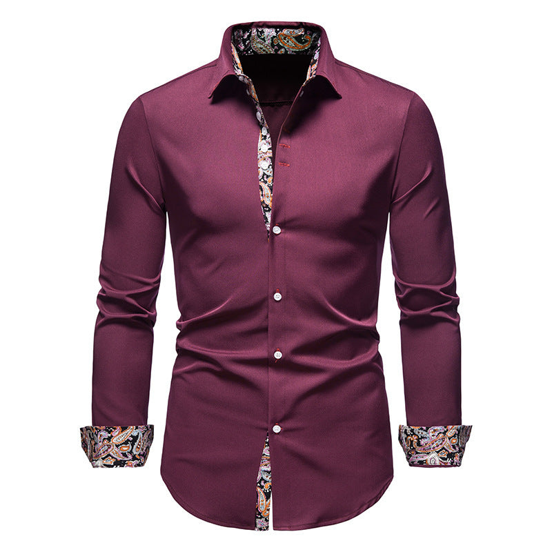 Camisa de manga larga con botones y estampado floral de corte ajustado para hombre