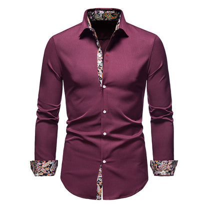 Camisa de manga larga con botones y estampado floral de corte ajustado para hombre
