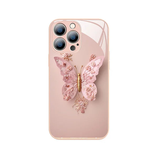 🔥 venta caliente🔥Cubierta de vidrio plana con patrón de mariposa 3D compatible con iPhone