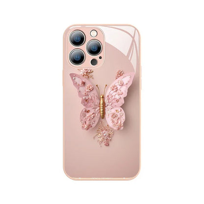 🔥 venta caliente🔥Cubierta de vidrio plana con patrón de mariposa 3D compatible con iPhone