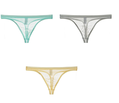 Tanga de bikini fina de malla de seda sexy para hombre