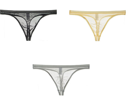 Tanga de bikini fina de malla de seda sexy para hombre