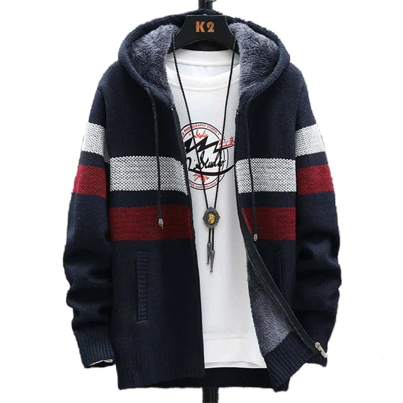 Chaqueta cálida de polar a rayas para hombre