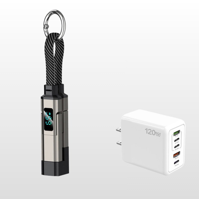 🔥OFERTA ESPECIAL 50% DE DESCUENTO🔥🔌 Cable de carga 4 en 1 con pantalla digital y llavero: carga rápida, resistente a las torceduras y compacto.