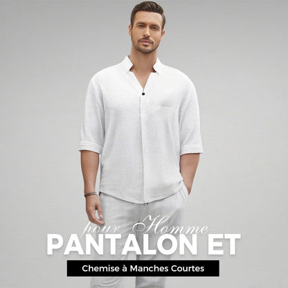 🌿Alta calidad 🌿Máxima comodidad💧Conjunto de dos piezas de algodón para hombre: Top y pantalón