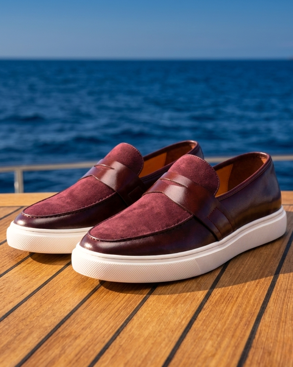 Mocasines de Ante y Piel para Hombre con Suela Crema – Burdeos o Negro