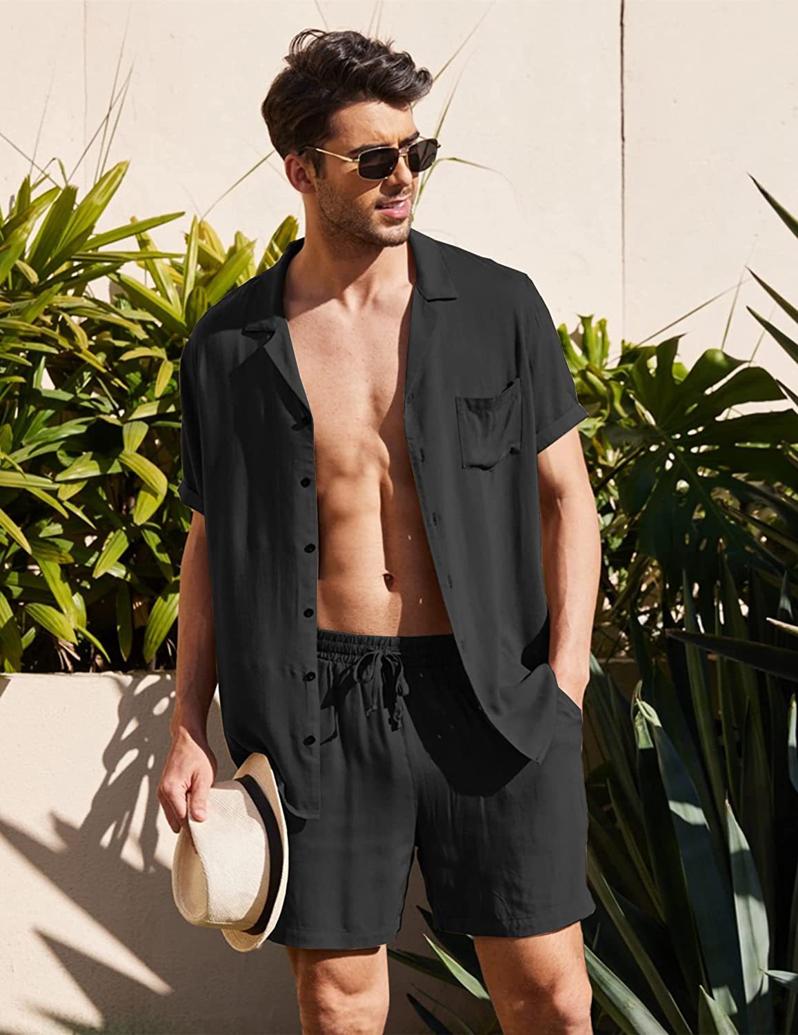 Conjunto de lino para hombre (manga corta + pantalón corto)🔥Compra 2 juegos envío gratis🔥