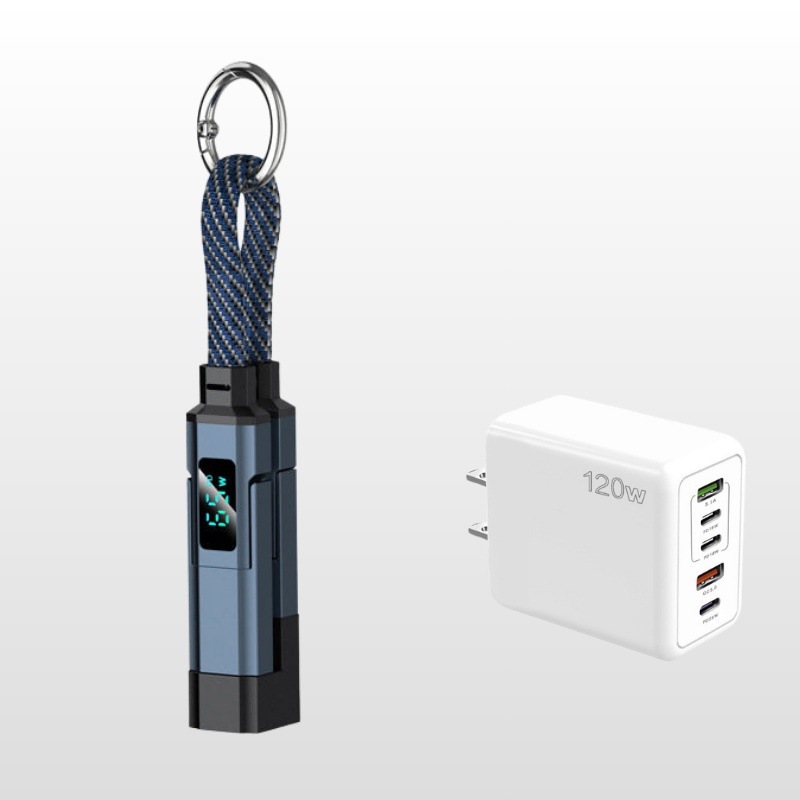 🔥OFERTA ESPECIAL 50% DE DESCUENTO🔥🔌 Cable de carga 4 en 1 con pantalla digital y llavero: carga rápida, resistente a las torceduras y compacto.