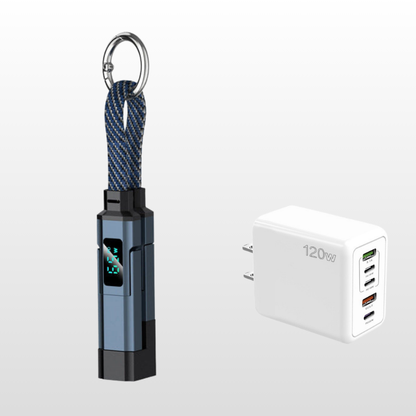 🔥OFERTA ESPECIAL 50% DE DESCUENTO🔥🔌 Cable de carga 4 en 1 con pantalla digital y llavero: carga rápida, resistente a las torceduras y compacto.