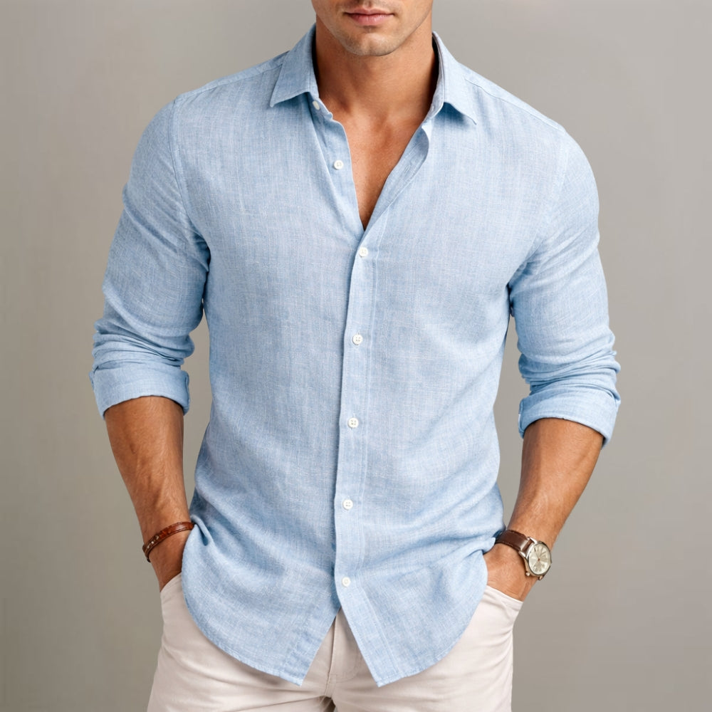 Camisa de Lino y Algodón para Hombre, Fresca y Ligera