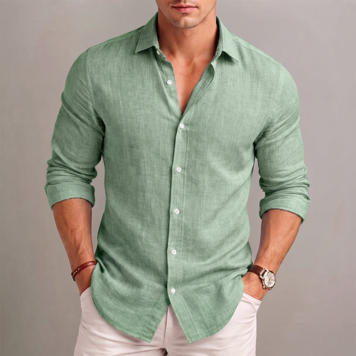 Camisa de Lino y Algodón para Hombre, Fresca y Ligera