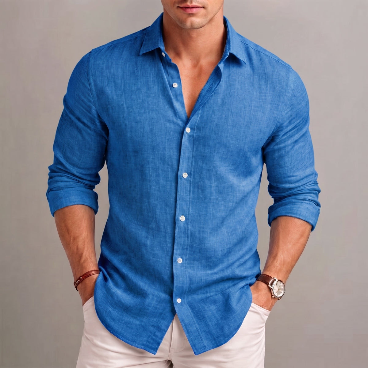 Camisa de Lino y Algodón para Hombre, Fresca y Ligera