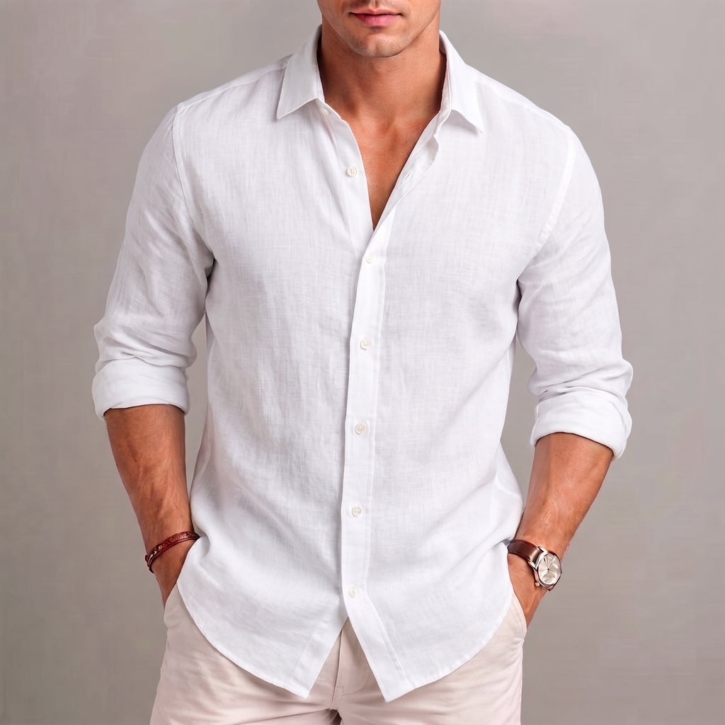 Camisa de Lino y Algodón para Hombre, Fresca y Ligera