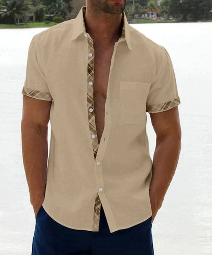 Camisa informal con botones y cuello a cuadros para hombre
