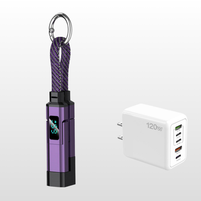 🔥OFERTA ESPECIAL 50% DE DESCUENTO🔥🔌 Cable de carga 4 en 1 con pantalla digital y llavero: carga rápida, resistente a las torceduras y compacto.