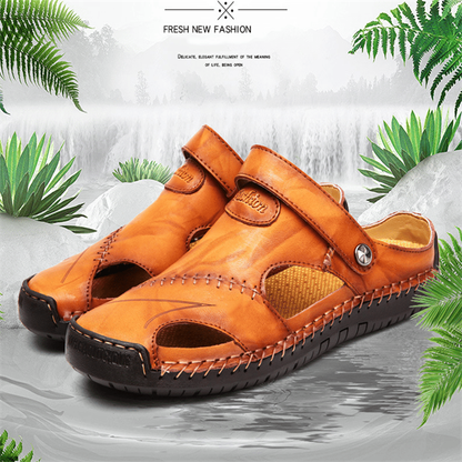 【Hecho a mano】Sandalias casuales de cuero suave de alta calidad para hombres.