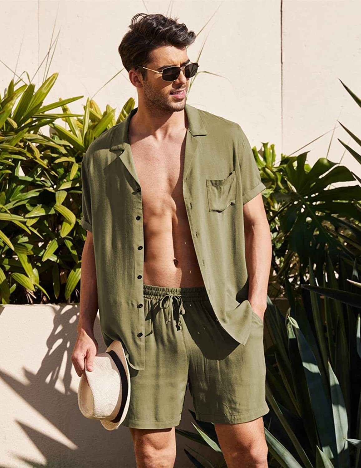 Conjunto de lino para hombre (manga corta + pantalón corto)🔥Compra 2 juegos envío gratis🔥