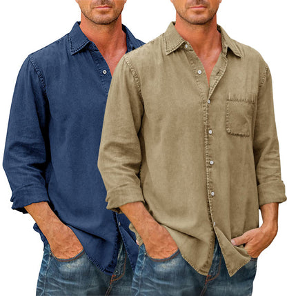 Camisa estilo vaquero para hombre 【Manga larga】En Rebajas, Tops de Mezclilla, Mezclilla de Hombre
