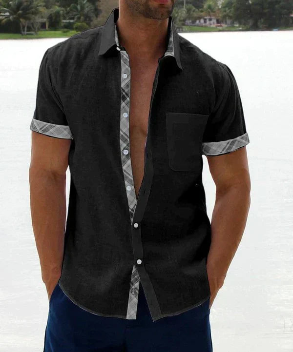 Camisa informal con botones y cuello a cuadros para hombre