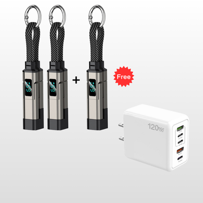 🔥OFERTA ESPECIAL 50% DE DESCUENTO🔥🔌 Cable de carga 4 en 1 con pantalla digital y llavero: carga rápida, resistente a las torceduras y compacto.